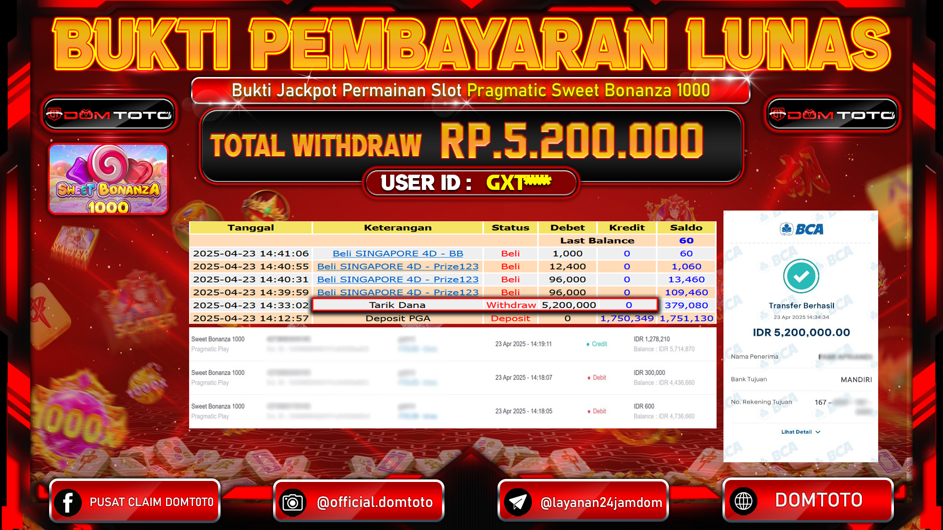 JACKPOT SLOT SWEET BONANZA 1000 22 APRIL 2025